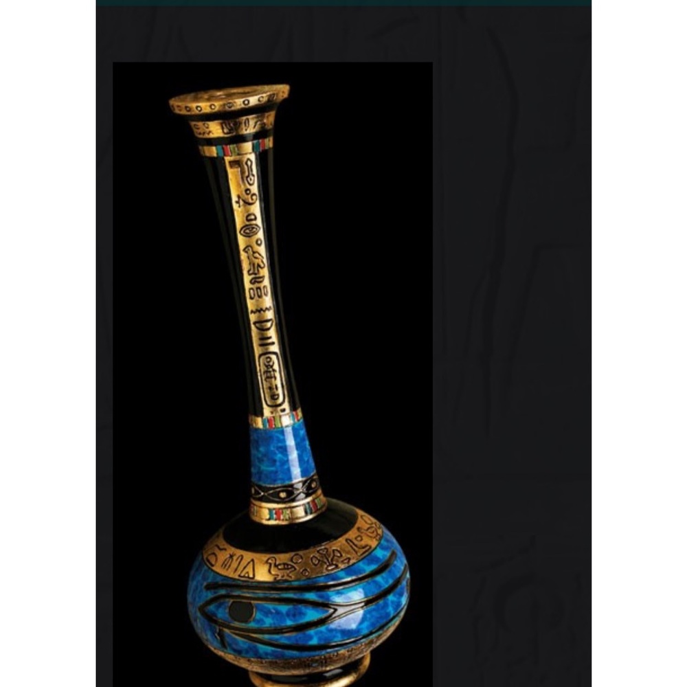 Elegant Blue and Gold Egyptian Decorative Vase